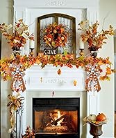 Vista 4 de ALIBBON Lazos grandes de otoño para coronas, lazos de corona de Acción de Gracias, lazos de hojas de calabaza, lazos de búfalo naranja para puerta