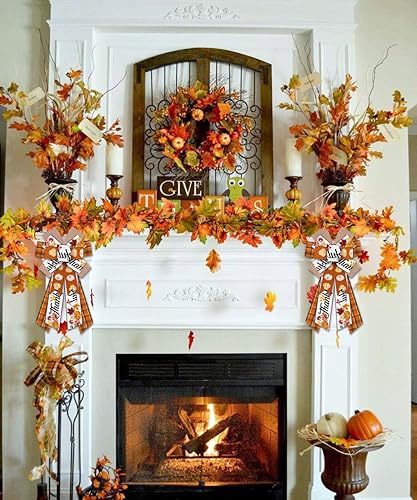 Miniatura 4 de ALIBBON Lazos grandes de otoño para coronas, lazos de corona de Acción de Gracias, lazos de hojas de calabaza, lazos de búfalo naranja para puerta