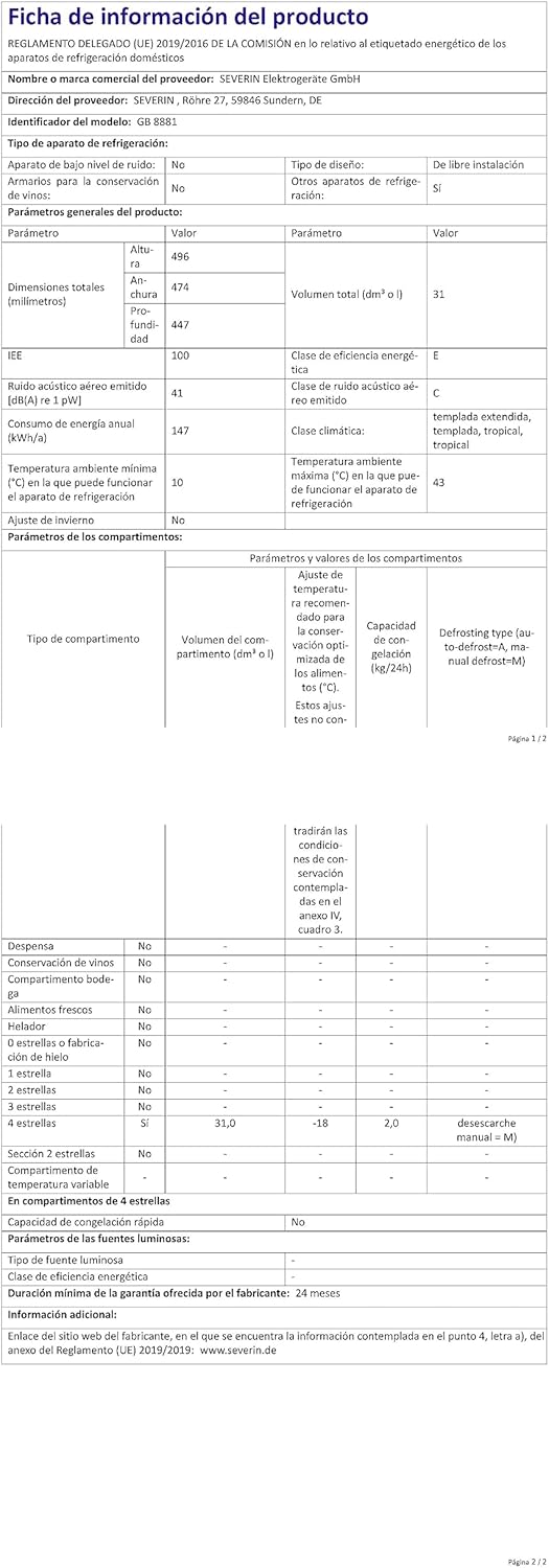 Severin Mini frigo/congelatore retrò (31 l), piccolo congelatore con controllo flessibile della temperatura, frigorifero da tavolo, rosso, GB 8881 [Classe di efficienza energetica E]