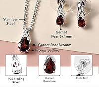 Vista 3 de Costume Jewelry Sets for Women Elegant - Teardrop Pendant Necklace Set 20"& Dangle Drop Earrings Set 925 Sterling Silver Stainless Steel Birthstone