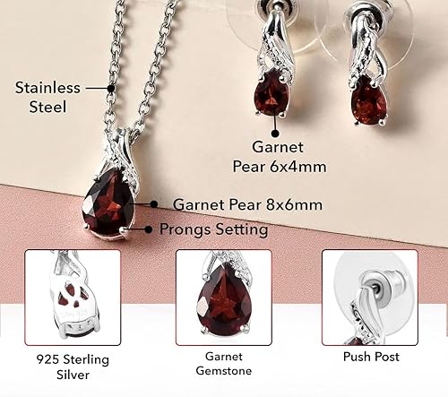 Miniatura 3 de Costume Jewelry Sets for Women Elegant - Teardrop Pendant Necklace Set 20"& Dangle Drop Earrings Set 925 Sterling Silver Stainless Steel Birthstone