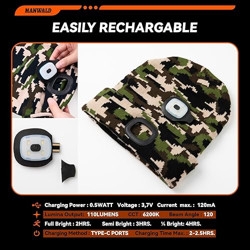 Miniatura 3 de Gorro LED con luz, linterna LED recargable por USB, regalos para hombres, Día del Padre, regalos de hija, esposa, hijo, regalos de cumpleaños para