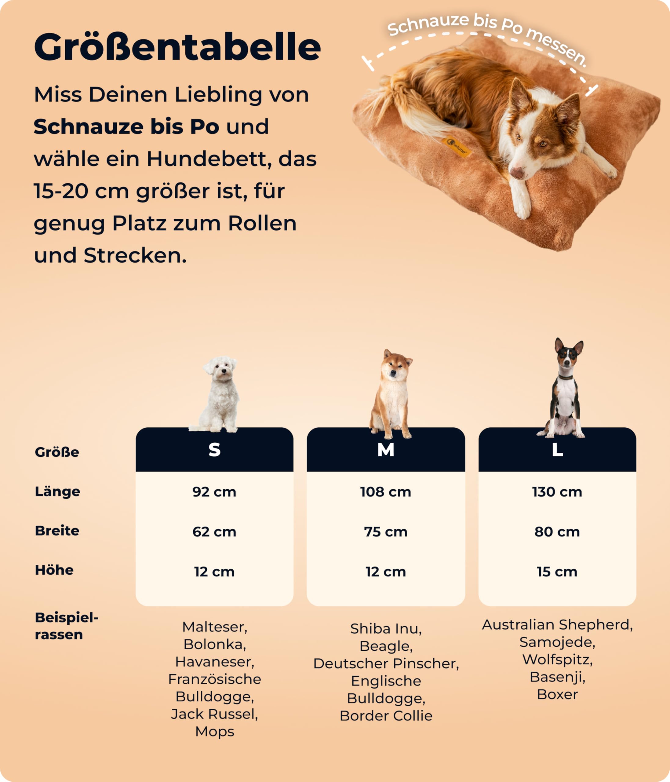 Belune® Hundekissen Deluxe [Braun, S (92cm x 62cm x 12cm)] - waschbar, Hundebett kleine Hunde, Hundekissen kleine Hunde