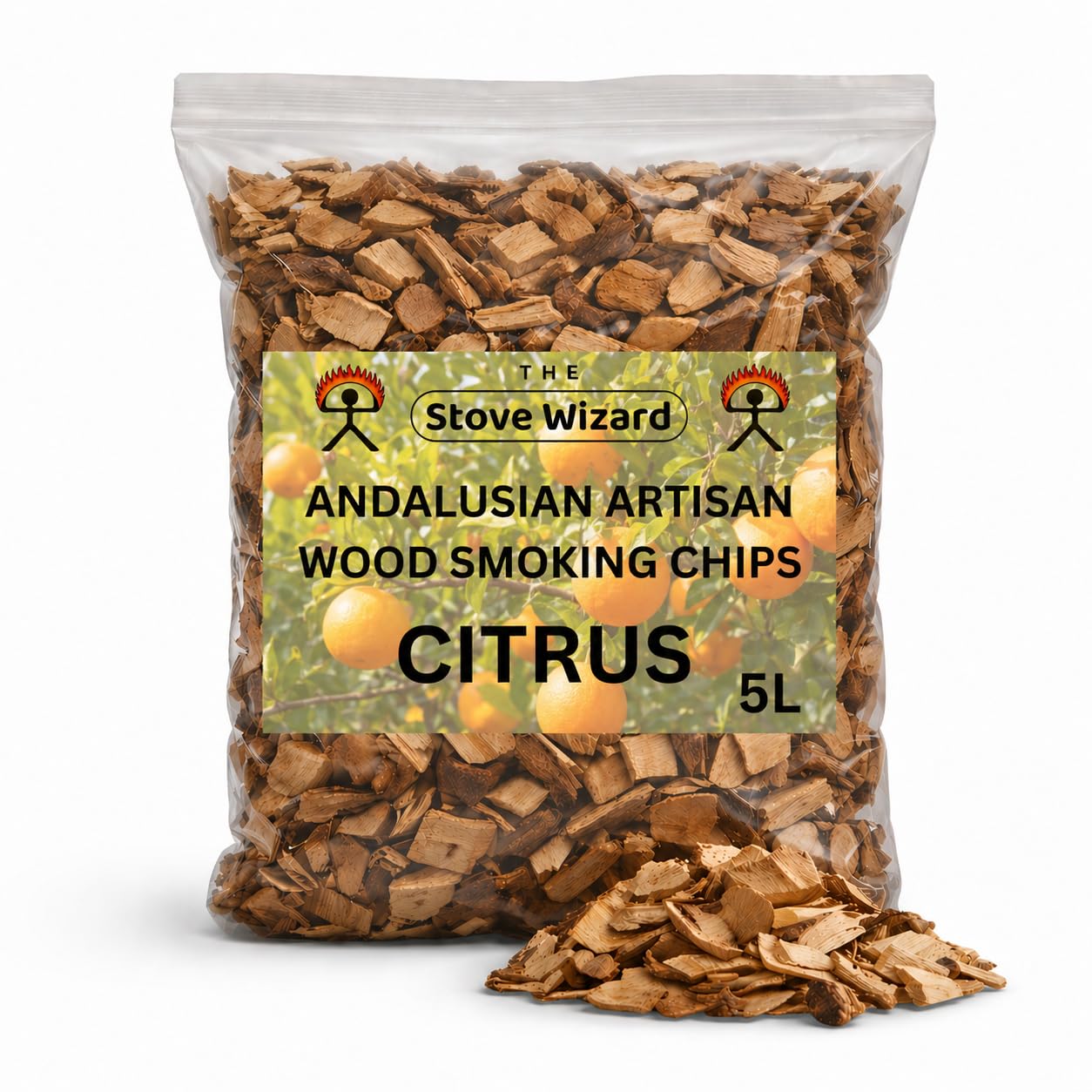 The Stove Wizard Citrus Wood BBQ Smoker Smoking Chips 5 Litre Andalusian Artisan Premium Quality Natural Eco Friendly Wood Chips for Gas & Charcoal Grill Outdoor Cooking for Authentic BBQ Flavour