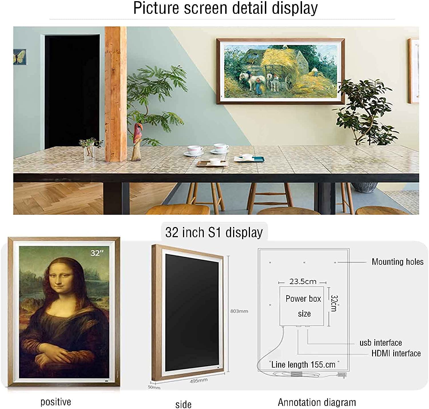 Amazon.co.jp: デジタル額縁油絵スクリーン32インチS1スマート高精細