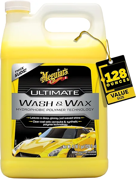 Meguiar's Ultimate Wash and Wax, Car Wash and Wax Cleans and Shines in One Step, Wash, Shine, and Protect with an Enhanced pH Neutral Car Paint Cleaner, 1 Gallon