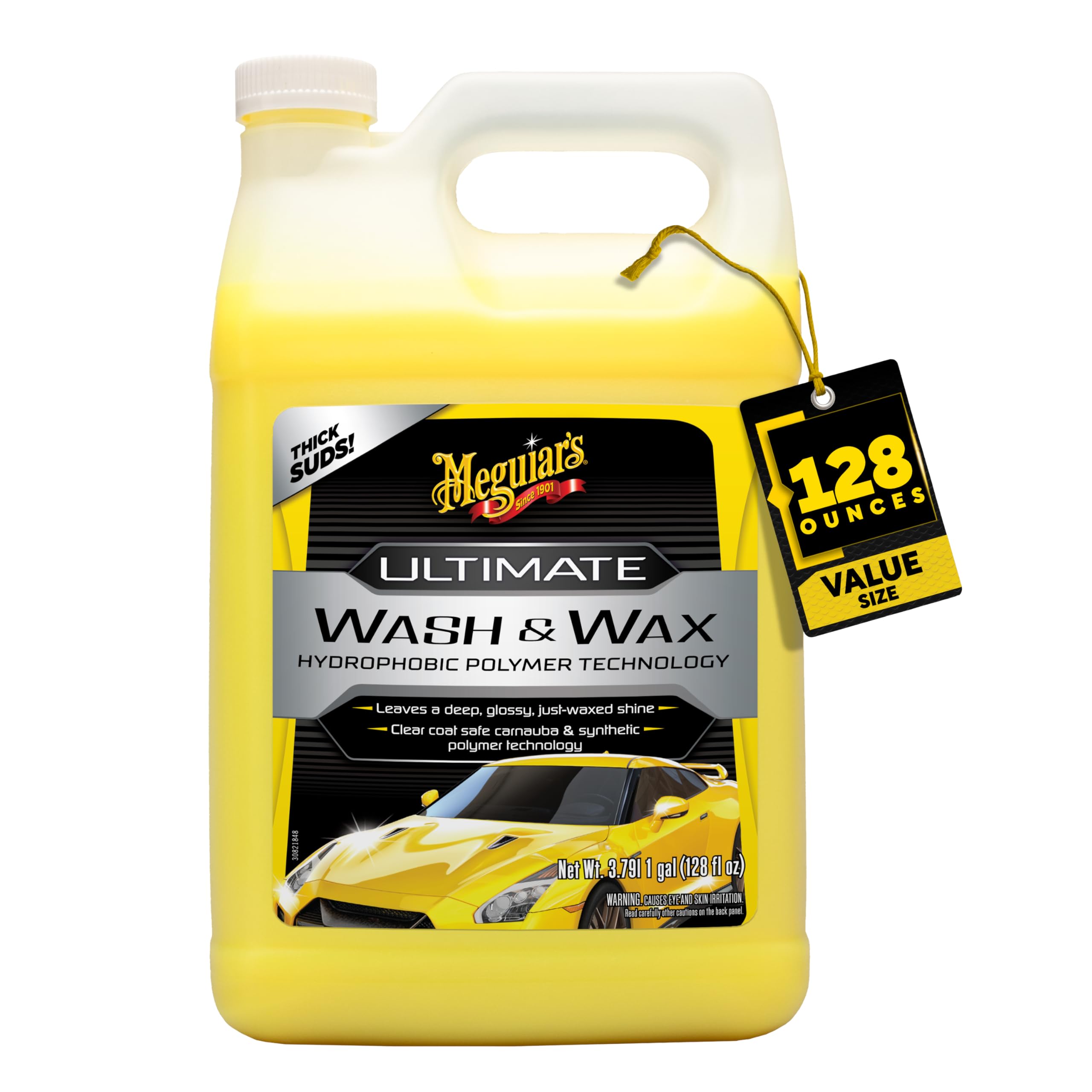 Meguiar's Ultimate Wash and Wax, Car Wash and Wax Cleans and Shines in One Step, Wash, Shine, and Protect with an Enhanced pH Neutral Car Paint Cleaner, 1 Gallon