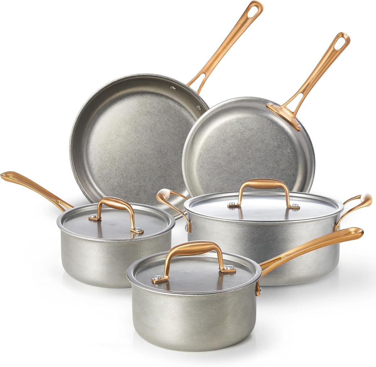 KOKHUB Pots and Pans Set 8 Pcs, Vintage Stainless Steel Cookware Set | Non-Toxic, PFOA/PFOS/PTFE Free, Kitchen Cooking Set with Frying Pans, Saucepans, Oven & Dishwasher Safe, Induction Compatible