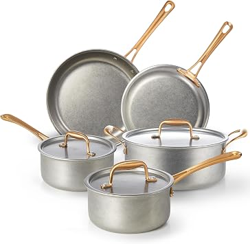 KOKHUB Stainless Steel Cookware Set 8 Pcs, Retro Pots and Pans Set Induction Hob, PFAS/PFOA Free, Healthy Kitchen Frying Pan Set, Saucepans, Oven/Dishwasher Safe