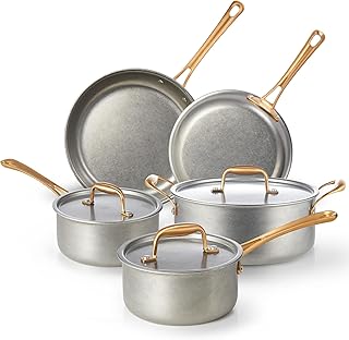 KOKHUB Pots and Pans Set 8 Pcs, Vintage Stainless Steel Cookware Set Non-Toxic, PFOA/PFOS/PTFE Free, Kitchen Cooking Set with Frying Pans, Saucepans, Oven & Dishwasher Safe, Induction Compatible