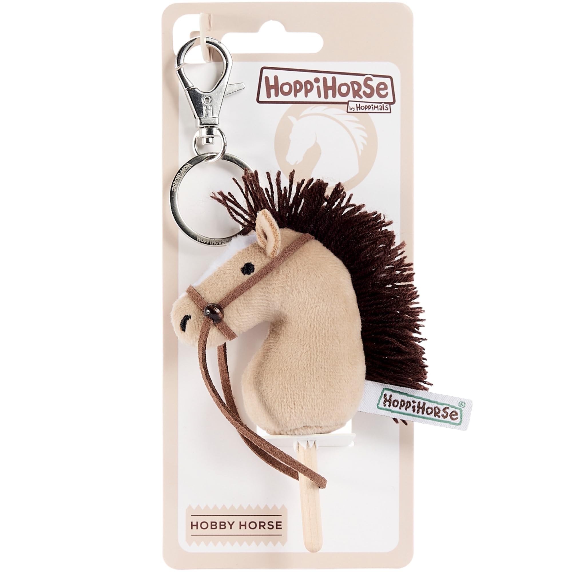 Hoppihorse by Hoppimals – Mini Konik na Kiju Brelok z Prawdziwymi Lejcami – Główka z Pluszu i Drewniany Patyk – Miniaturowy Hobby Horse