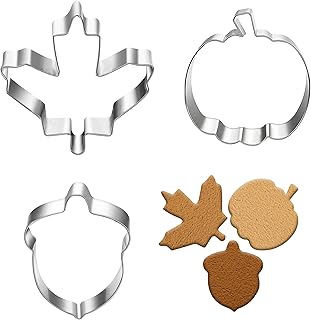 Thanksgiving Cookie Cutter Set - 3-Piece Stainless Steel Pumpkin, Maple Leaf, and Pine Cones Shaped Autumn Cookie Cutters ...