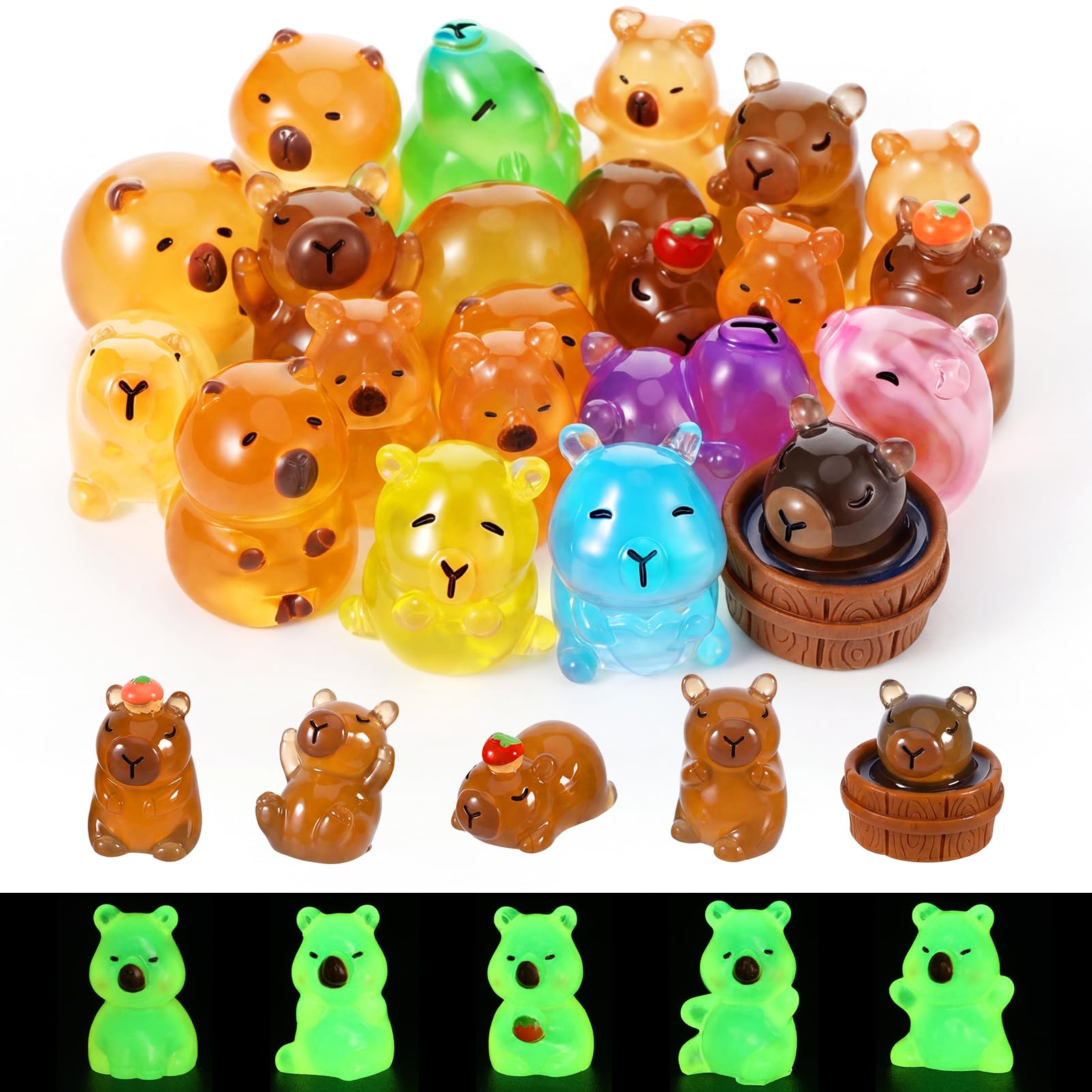GSrenyu 20 Pcs Mini Resin Capybara Resin Animals Capybaras Figures Glow in the Dark Mini Capybara Figures Tiny Animals for Garden Moss Landscape Aquarium Dollhouse Tabletop Party Decor DIY