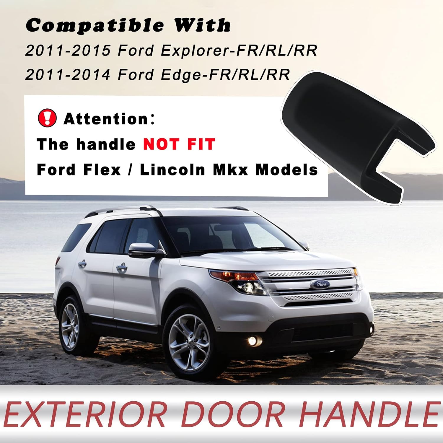 TQPONLY Exterior Door Handle Compatible with 2011-2017 Ford Explorer Edge Left or Right Side (Black) Replaces BT4Z78218B08BAPTM