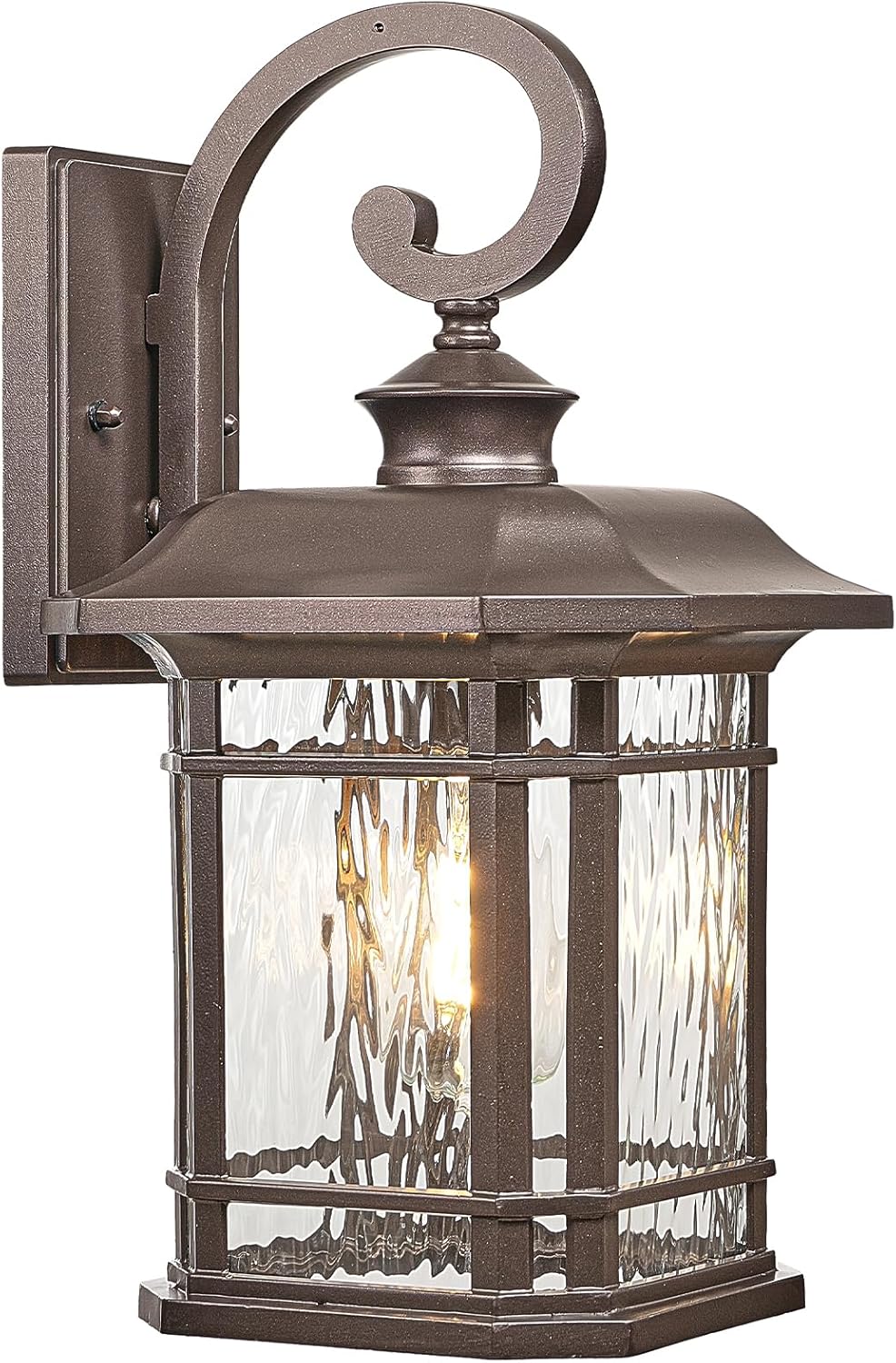 ORB Finish Outdoor Wall Lights 12.5 Inch Height Waterproof Exterior Lighting Fixtures with Water Ripple Glass E27 Socket Front Porch Light for Garage Patio