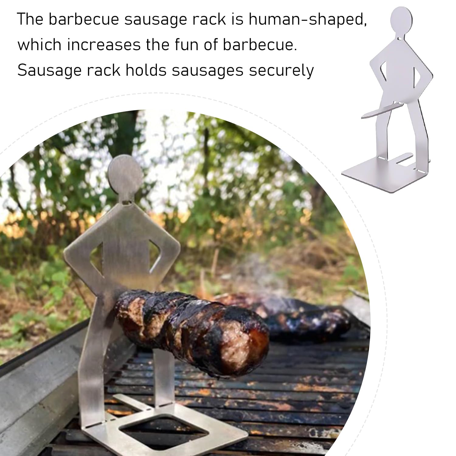 WUFGWBD 3-Piece Stainless Steel Barbecue Sausage Rack & 1-Piece Silicone Oil Brush, Silver, Grilling Accessories - Image 3