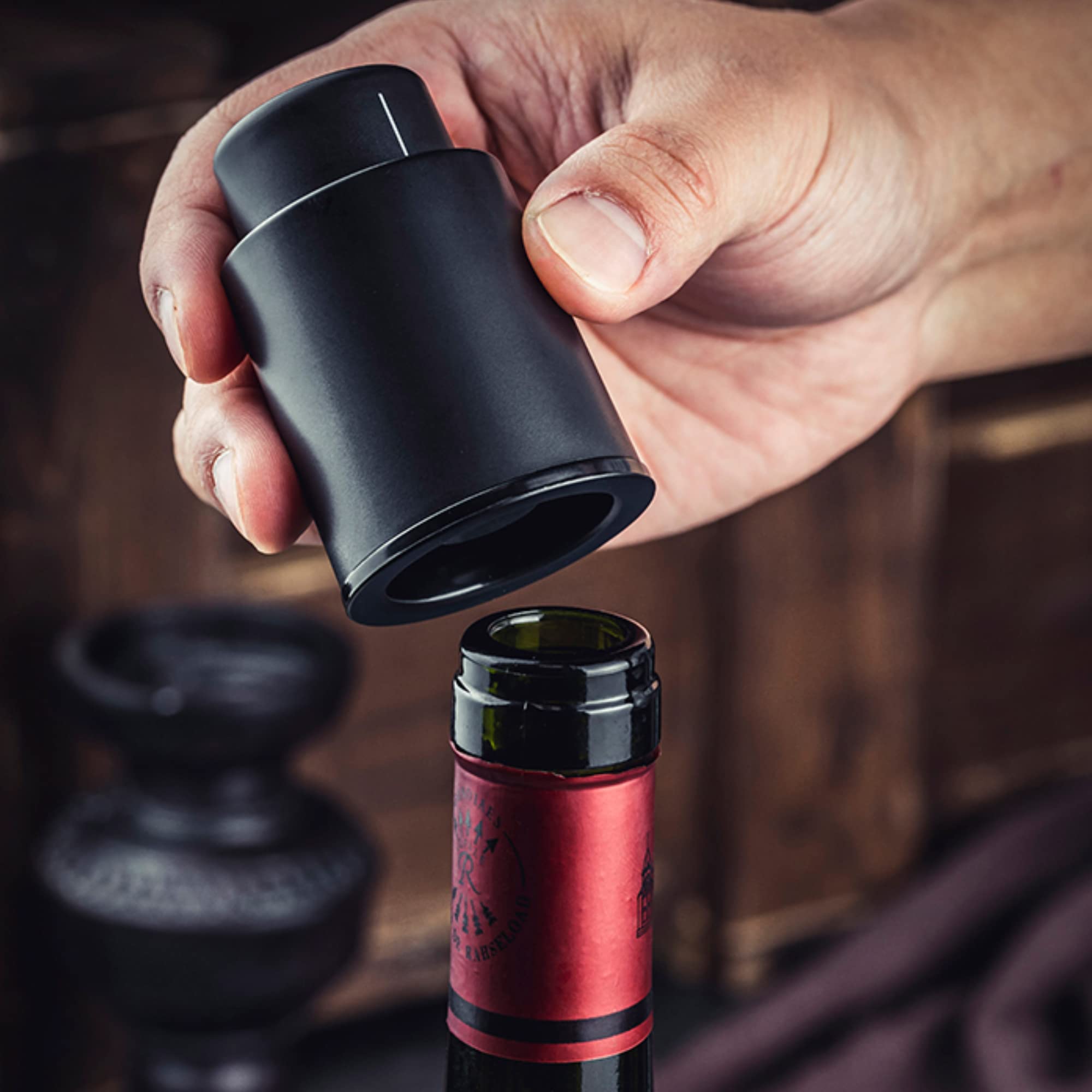 Philorn Tappi Sottovuoto Per Vino Con Indicatore Di Data - Confezione Da 2 - Nero - 5