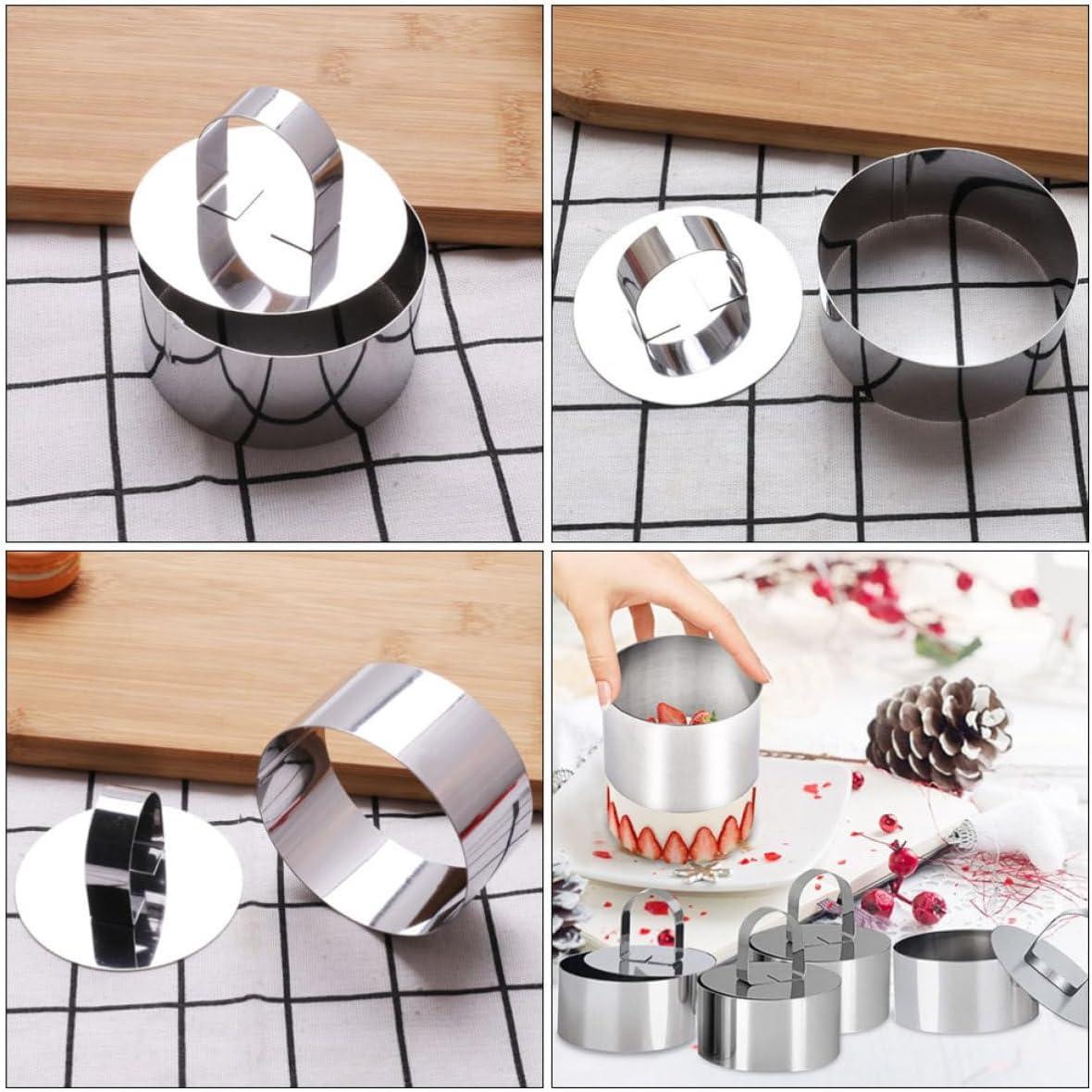 KOMBIUDA Stainless Steel round Cake Mold Rings with Pusher Easy to Clean Pastry Ring Set 6pcs for Baking Desserts and Cheesecakes for Large Celebrations and Family Gatherings