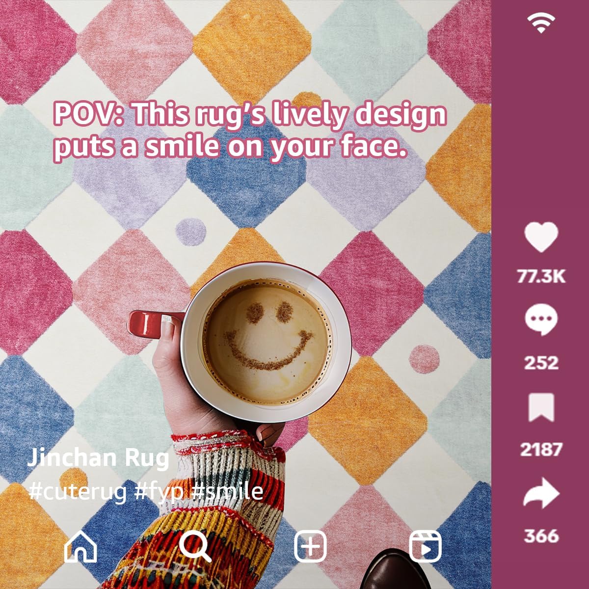 jinchan Macy 6x9 Kids Area Rug for Classroom Modern Colorful Checkered Diamond Nursery Rug Indoor Washable Soft Non Slip Carpet for Playroom Living Room Bedroom Daycare Berries on Cream 6' x 9' (Rectangular) Diamond Berries