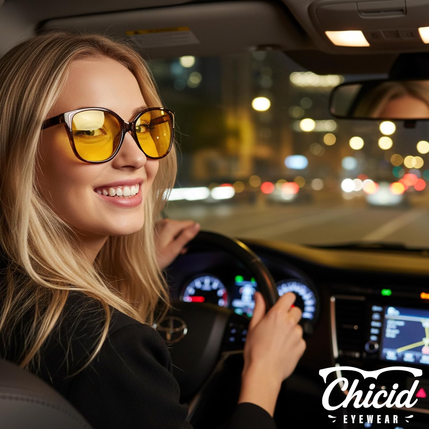 Chicid Night Vision Glasses Driving for Women, Wrap Around Polarized Anti Glare Yellow Lens with UV400 Protection - Image 2