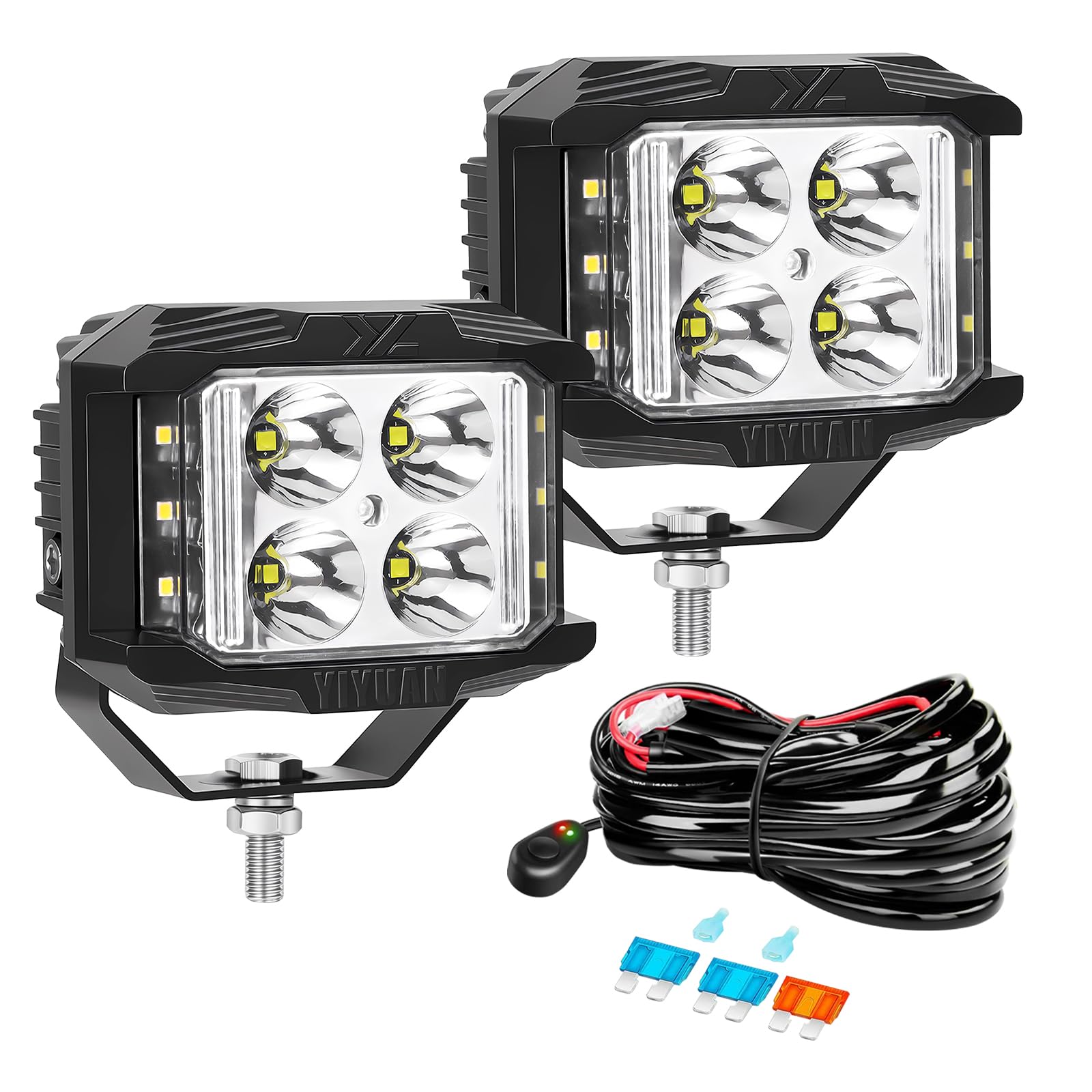AUXTINGS 2 faretti LED laterali da 4 pollici con kit di cablaggio,3500 lm