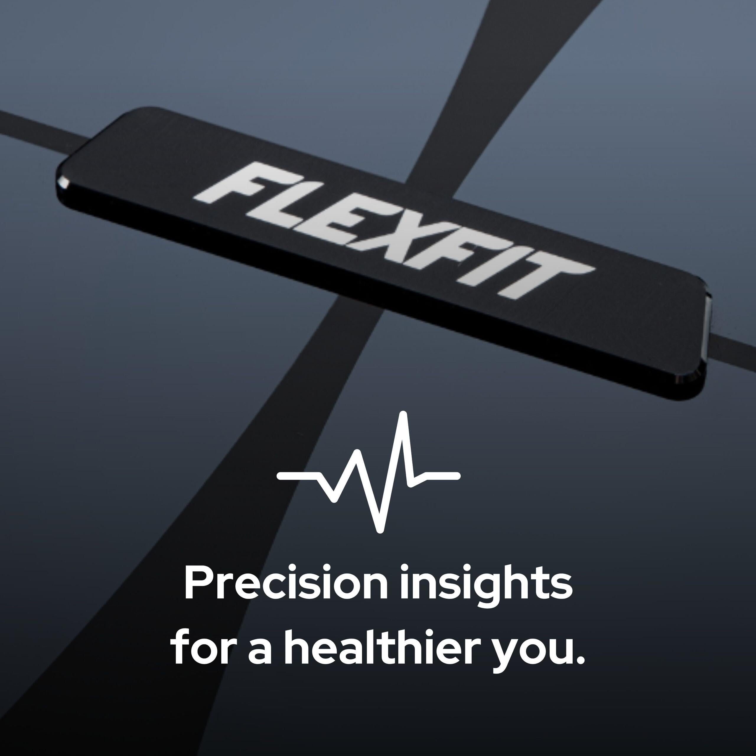 FlexFit Bilancia per peso corporeo e percentuale di grasso, 8 elettrodi bilancia digitale ad alta precisione misurazione accurata di 56 indicatori corporei, bilancia intelligente da bagno con ampio