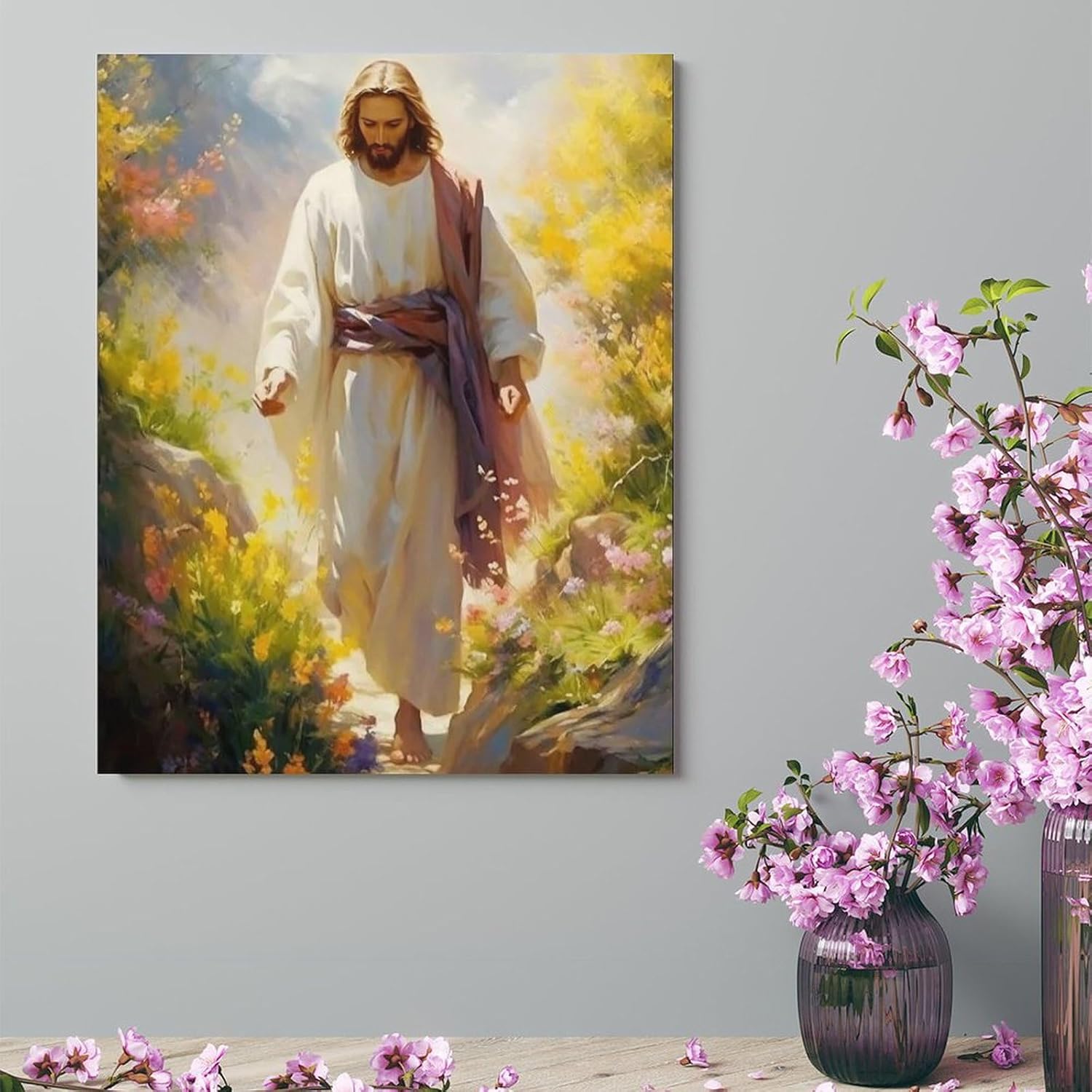 SOONEEDEAR Canvas Wall Art Prints Jesus Flowers Framed Ready to Hang Picture Painting For Living Room Home & Office Decor