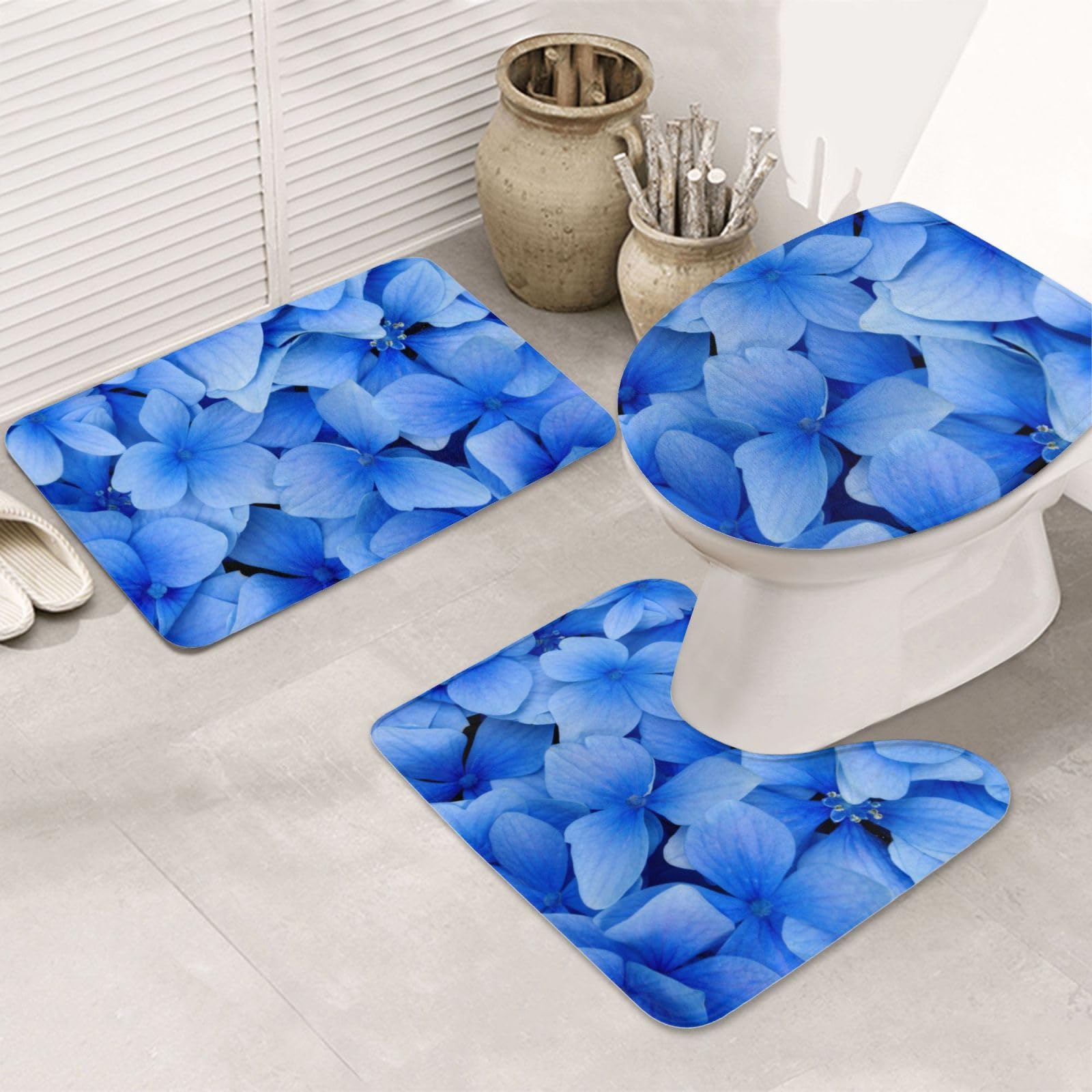 Set di 3 tappetini da bagno con motivo floreale tropicale, in flanella, morbida, antiscivolo, con coperchio, per decorare la casa