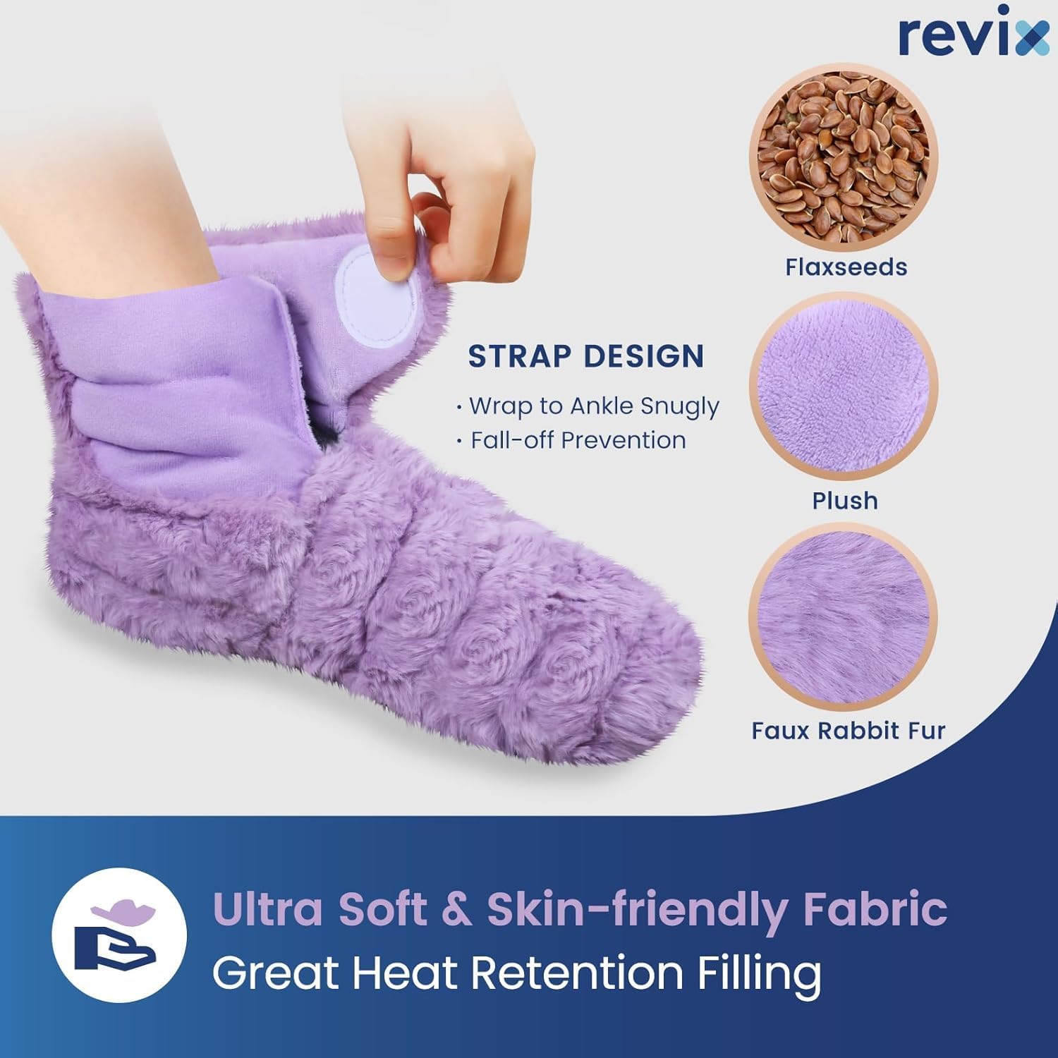 REVIX Microwavable Booties and Hot Feet Warmers for Women & Men,Heated Foot Warmer with Flaxseed Moist Heat Therapy for Foot Ankle, Cold Feet, Purple, S/M Purple Small/Medium