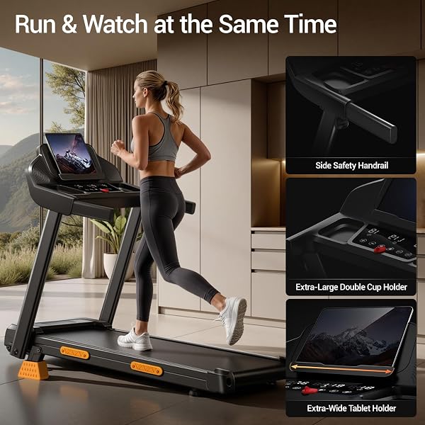 16% Treadmills for Home with Handle, 3 in 1 Portable Treadmill with Incline, Foldable Treadmill with Three Screen, 12 Preset Programs, 400Lbs - 5