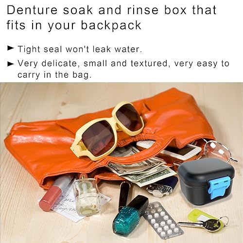 Miniatura 5 de BVN Estuche de prótesis a prueba de fugas, taza de dentadura para remojar dentaduras, estuche de limpieza de retenedores Estuche de dentadura negra