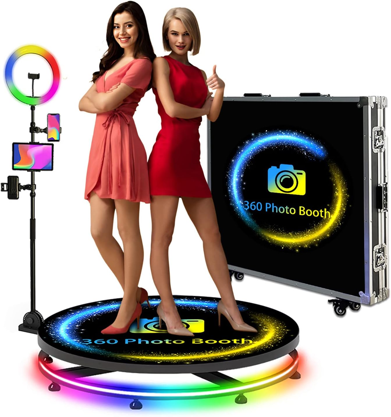 360 Photo Booth Machine for Parties & Weddings | Free Custom Logo | Remote Control | Automatic Slow Motion Spin Camera | Flight Case | 1-5 Person