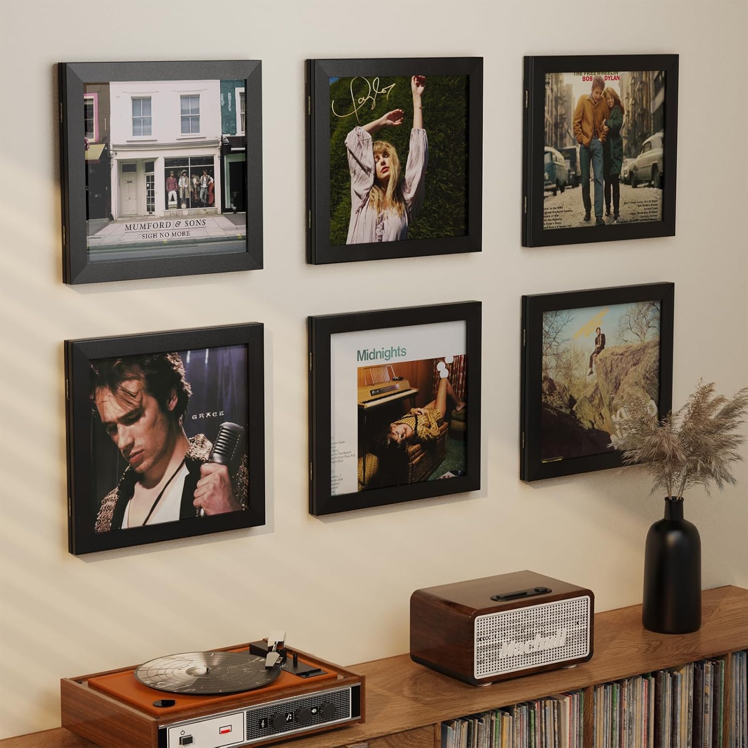 4 Pack Vinyl Record Frame for the Wall, Wall-Mounted Vinyl Record Display Frame, Album Frames for 12x12 Inch LP Album Cover (4 Pack/Black)