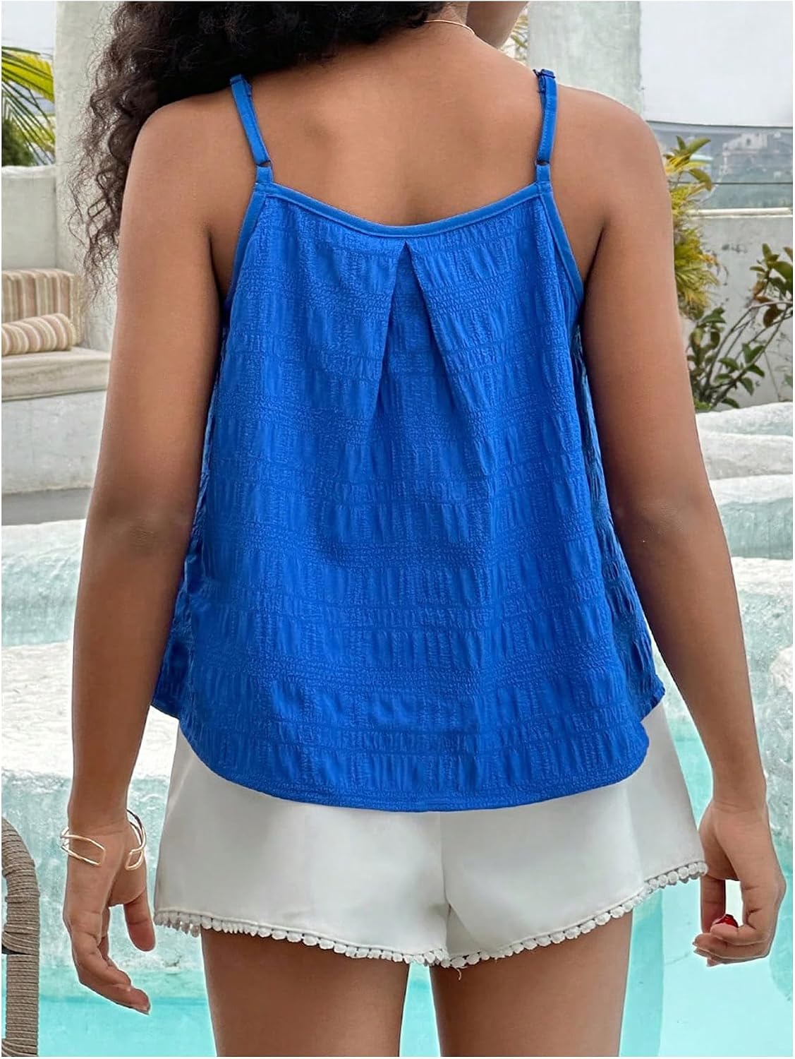 SOLY HUX Girl's Summer Camisole Tops Spaghetti Strap Pleated Cute Vacation Cami Shirts