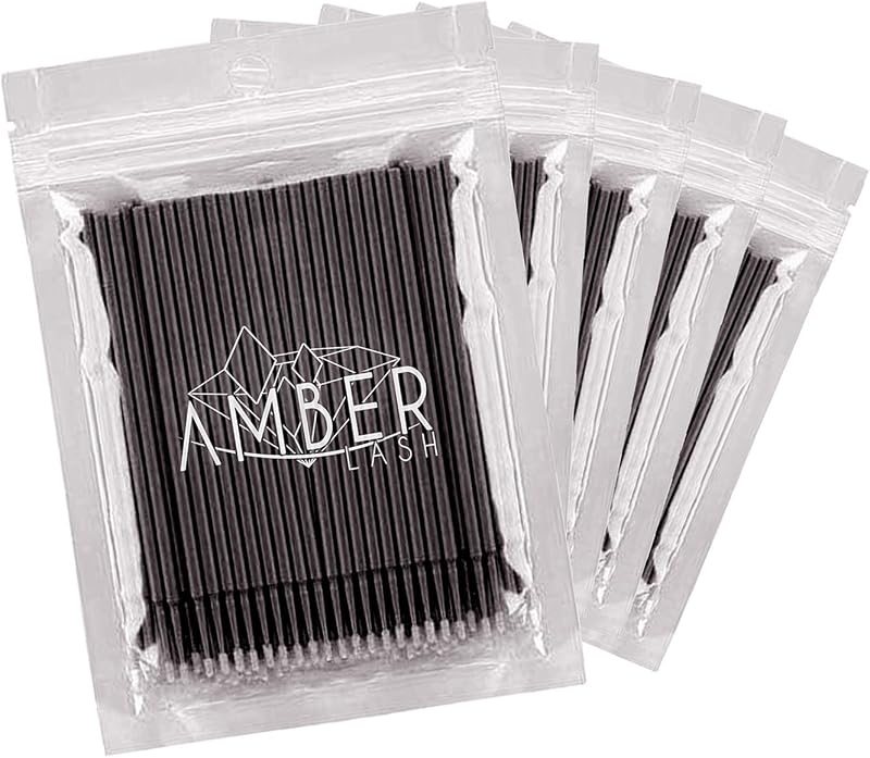 Amber Lash Escovinhas aplicadoras de microfibra para cílios e maquiagem, pretas, pacote com 500 unidades