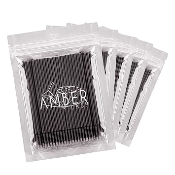 Amber Lash Micro Q-tip Brush Applicators for Eyelash Extension and Makeup 500 Brushes Black