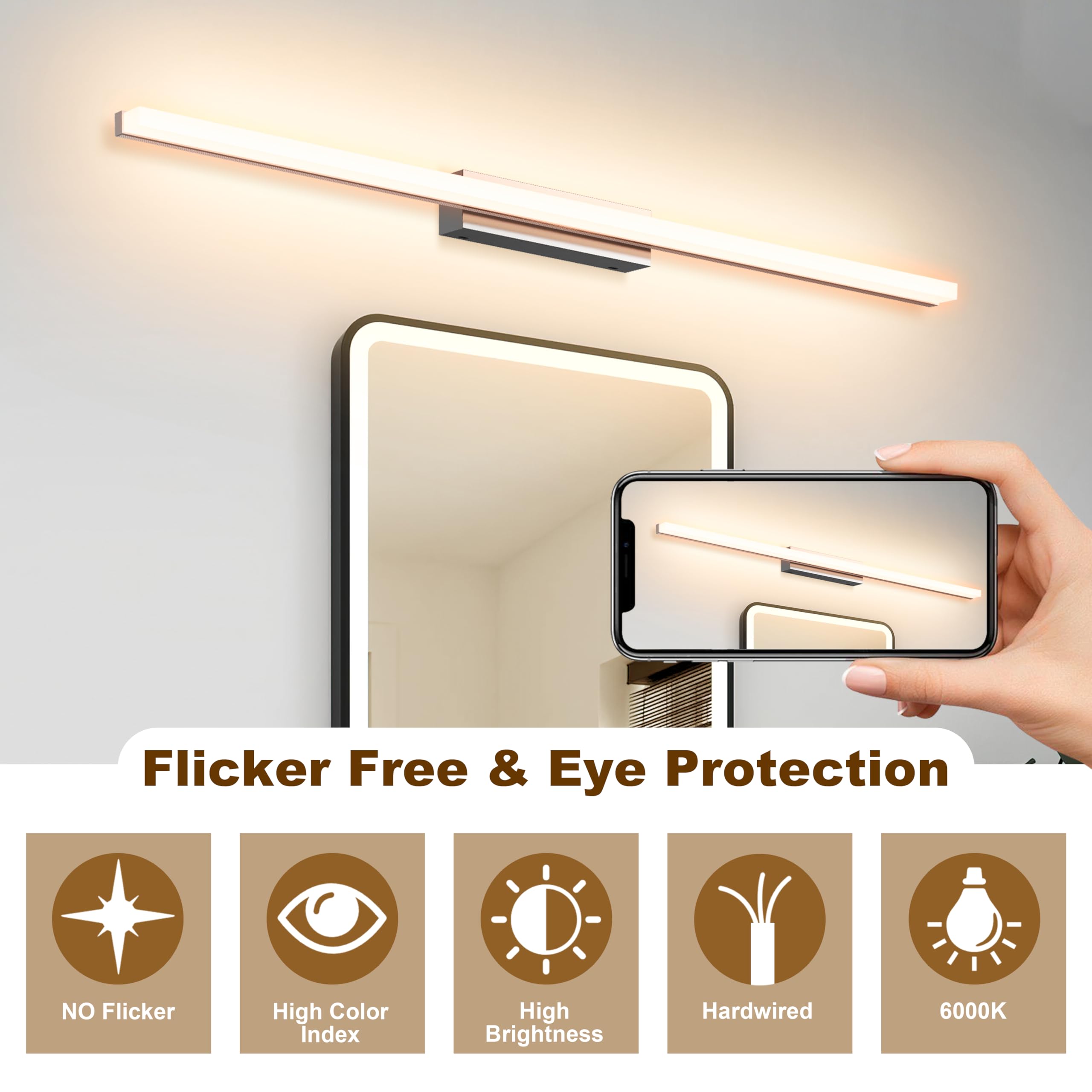 LED Spiegelleuchte Bad IP44 3000K/4000K/6000K 60CM 10W Spiegellampe | Edelstahlsockel, Acrylschirm, Flimmerfrei, CRI>85, Energieeffizient, Modernes Design für Badezimmer, Waschtisch, Schrank