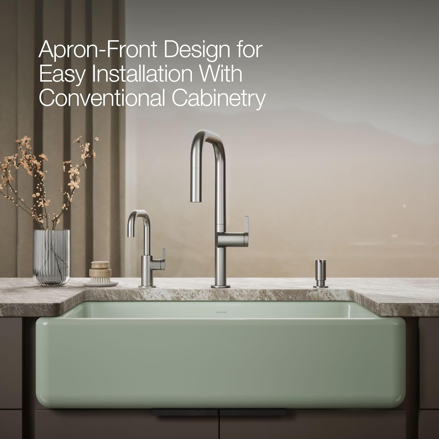 KOHLER Whitehaven® 35-3/4" Undermount Kitchen Sink, Self-Trimming, Smart Divide, Large/Medium Double-Bowl Kitchen Sinks with Tall Apron, K-6427-42, Aspen Green