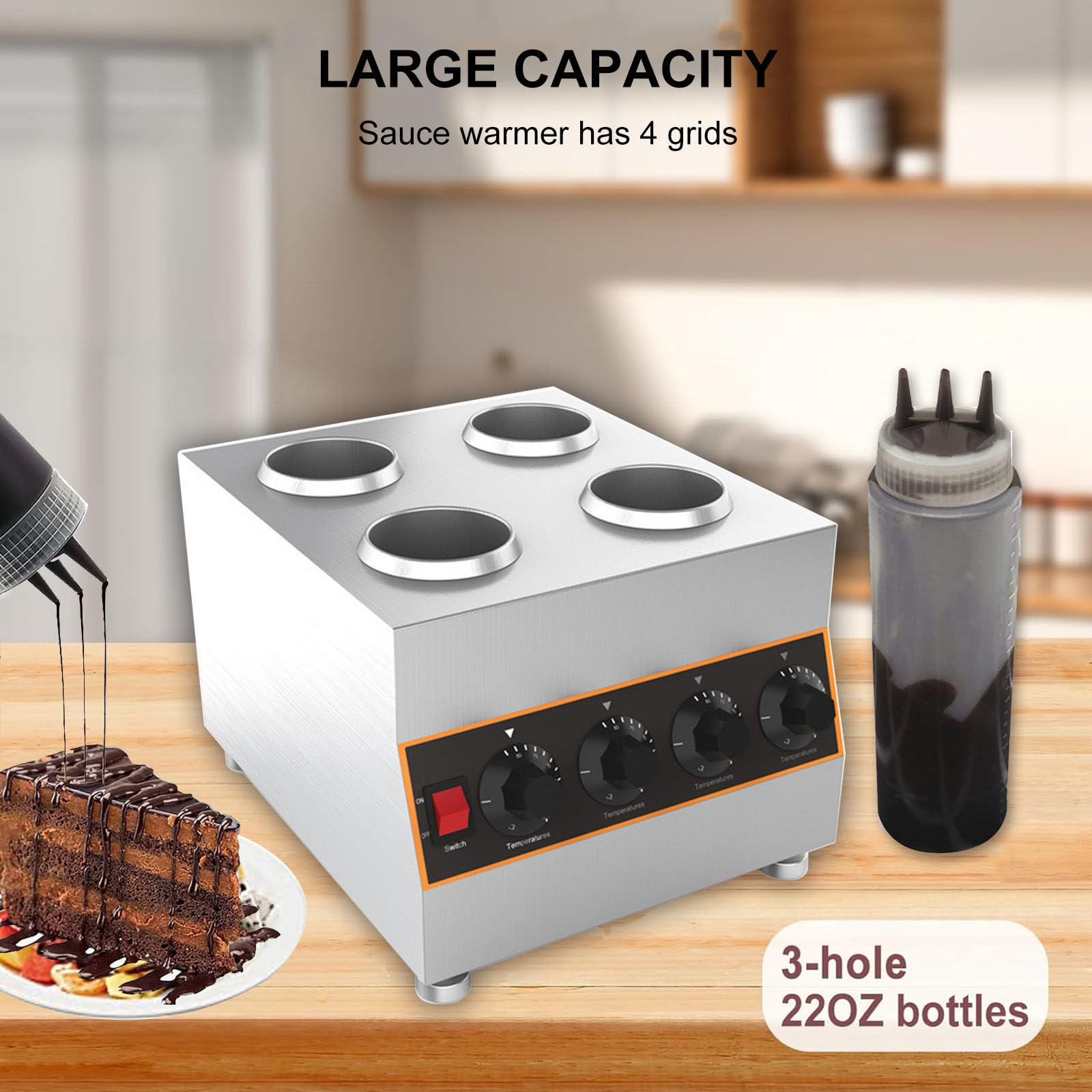 Calentador EléCtrico De Salsa De Queso, Dispensador De Queso Nacho, Calentador De Biberones Con Salsa De Queso Caliente De 640 W, Calentador De Jarabe De Acero Inoxidable Con 4 Bombas,220V
