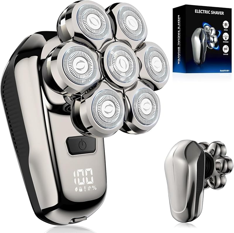 Barbeador elétrico rotativo SROT 7D com cabeça removível, visor LED, 2 velocidades e IPX7