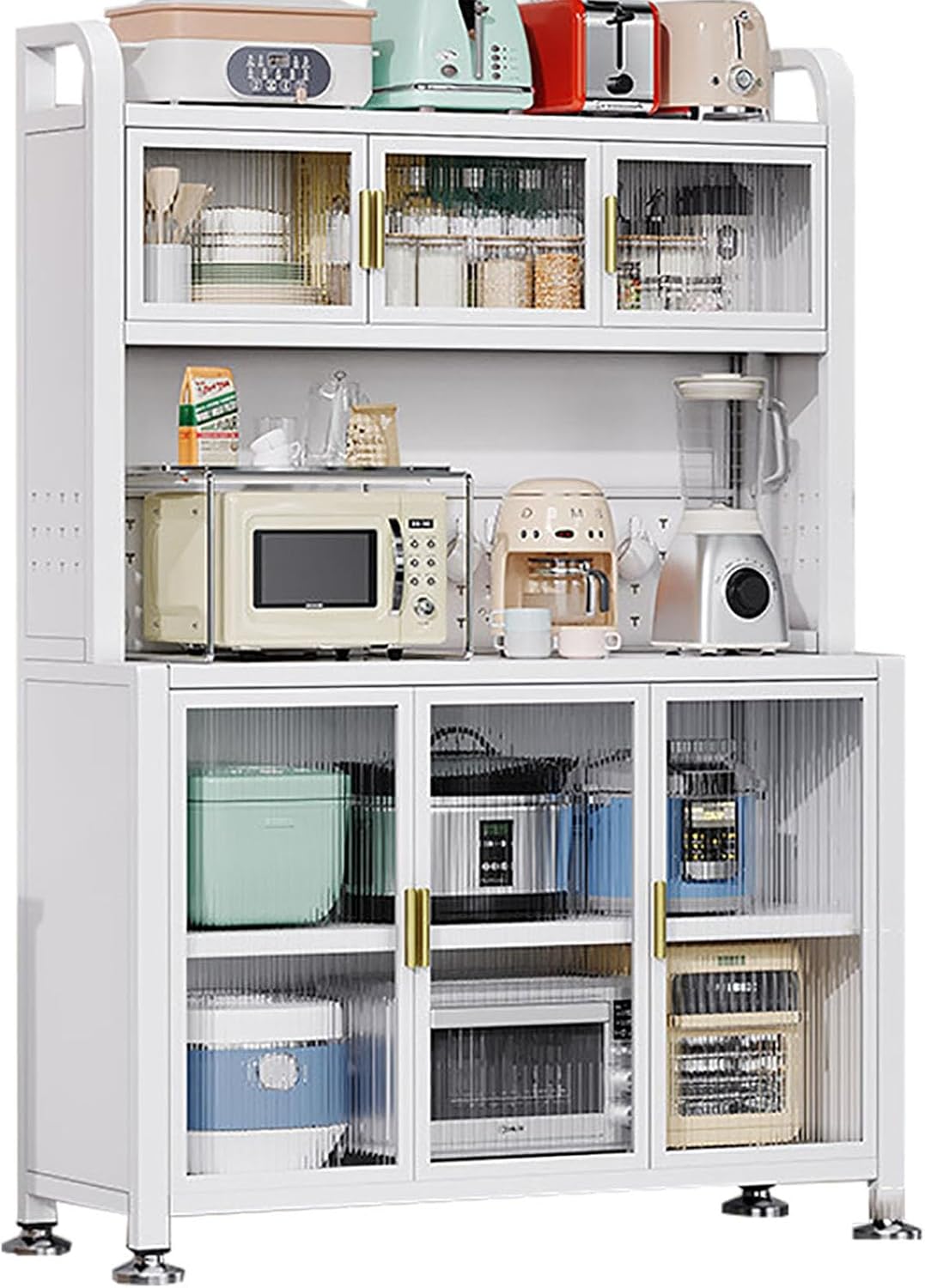 5-Tier Microwave Stand, Storage Cabinet, DIY Backplane Creative, Pantry Cabinets with Clear Doors and Adjustable Shelves, for Kitchen Hutch, Home, Office, Pantry, Ga