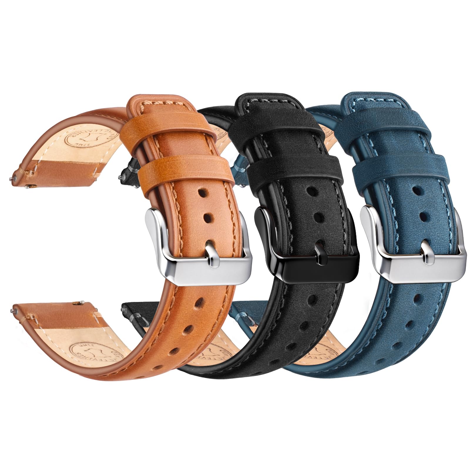 Wristitani 3 Pack 18/19/20/21/22/24mm Top Genuine Leather Watch straps