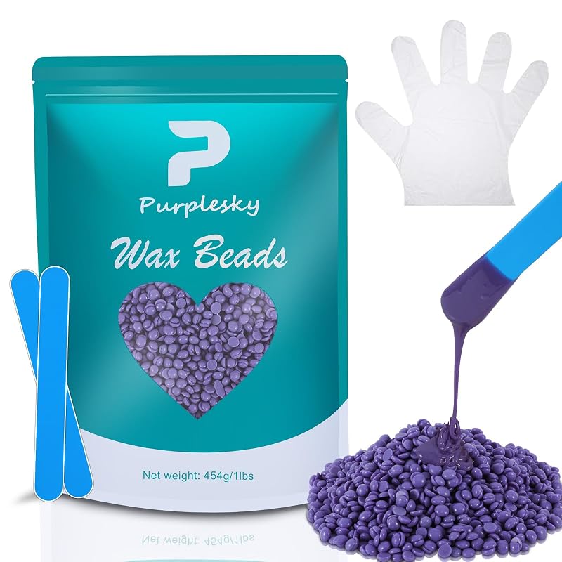 Cera depilatória em pérolas PURPLESKY com bastão de silicone, fragrância de lavanda, 549 g