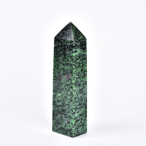 JIC Gem Varita grande de cristal curativo de rubí, zoisita, cristal, torre de obelisco de cristal rojo y verde, decoración de minerales del tesoro,