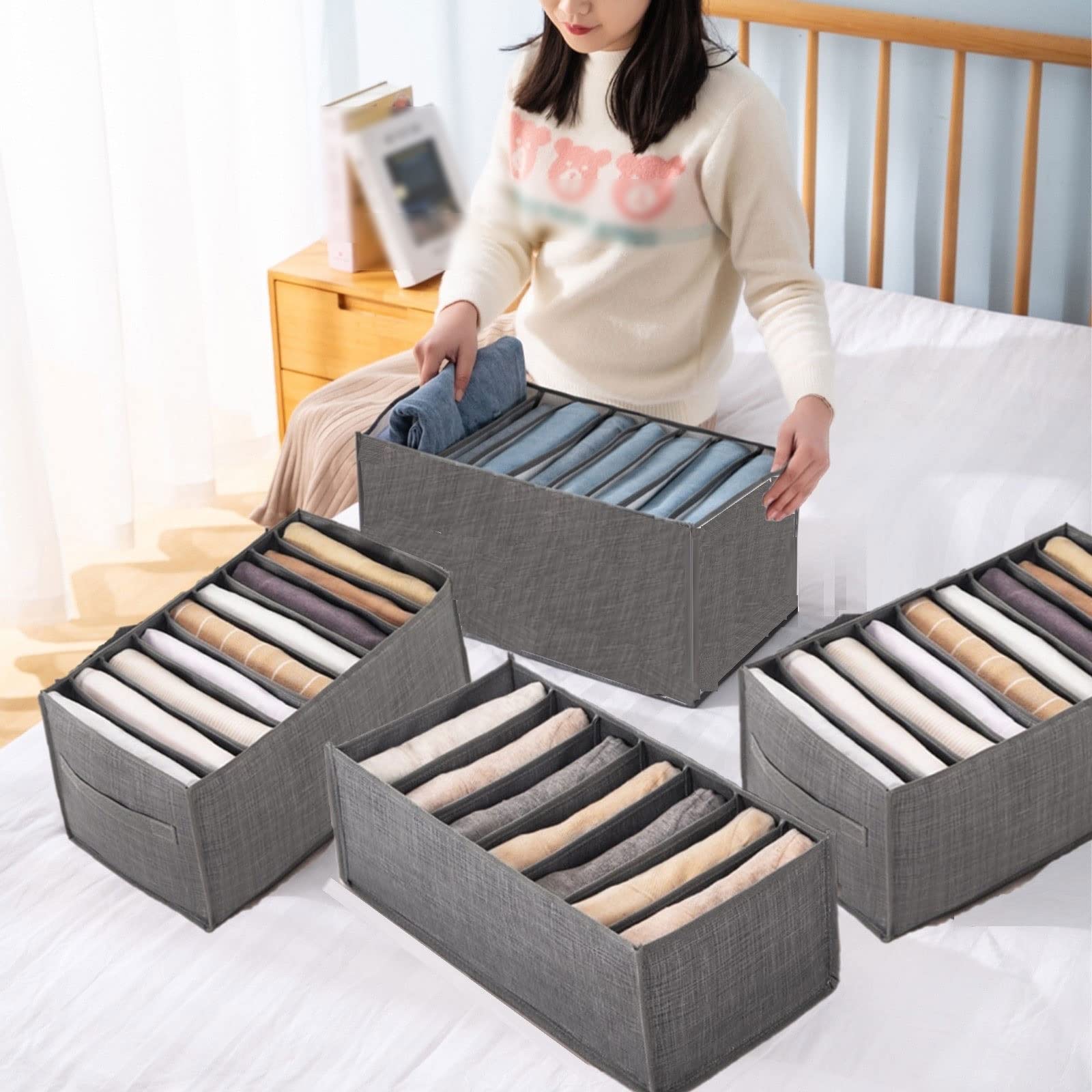 RWRAPS Boîte de Rangement avec Couvercle Organisateur de Placard en Tissu pour Chambre à Coucher, T-Shirts et Pantalons, Séparateur de Vêtements pour Le Rangement