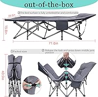 Vista 2 de KAKO Catre plegable para campamento, cama portátil resistente de 600 libras para adultos, camas de campamento con bolsa de transporte, color gris