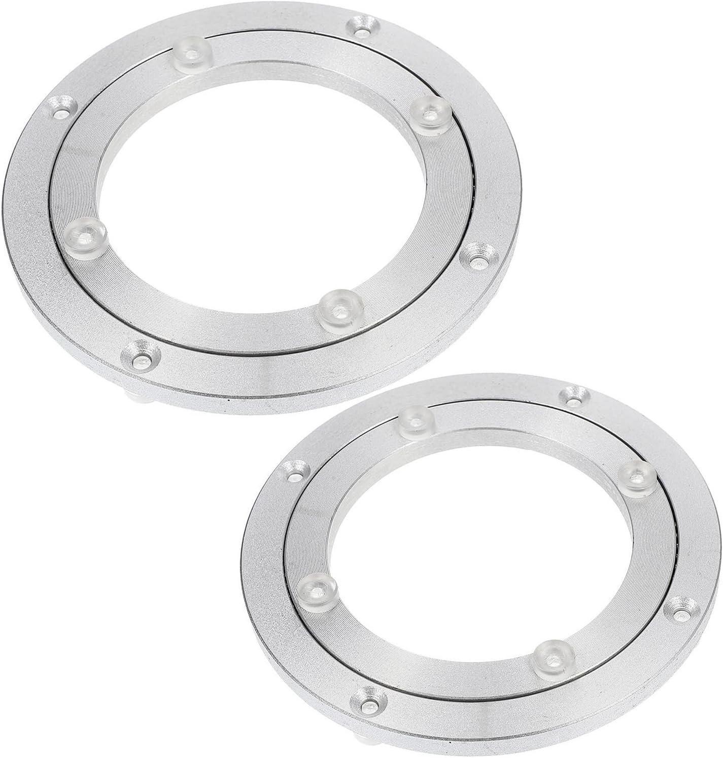 2pcs Aluminum Alloy Round Turntable Base 4/6 Inch Silent Swivel Plate | Silver Finish, Heavy Duty Bearing Support, Non-slip Corrosion Resistance, Home and Restaurant Use, Modern Traditional