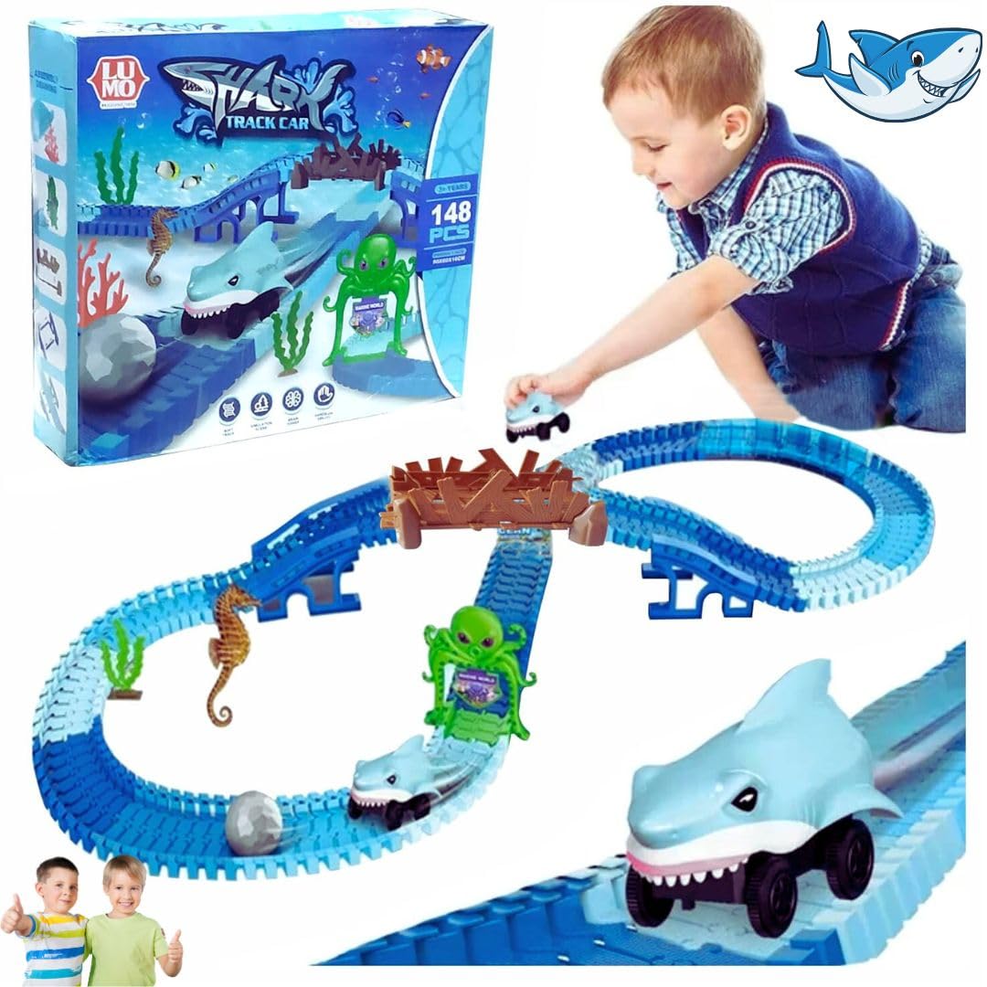 Mallexo Shark Toy 148PCs Car Racing Track Train Toys for Kids Big Size with Toy Cars Shark Fish Toys for Children Educational Learning Track Set Sea Ocean Animal Track Set Birthday Gifts (Shark148PCs) (B0CSKG24VY) Amazon Price History, Amazon Price Tracker