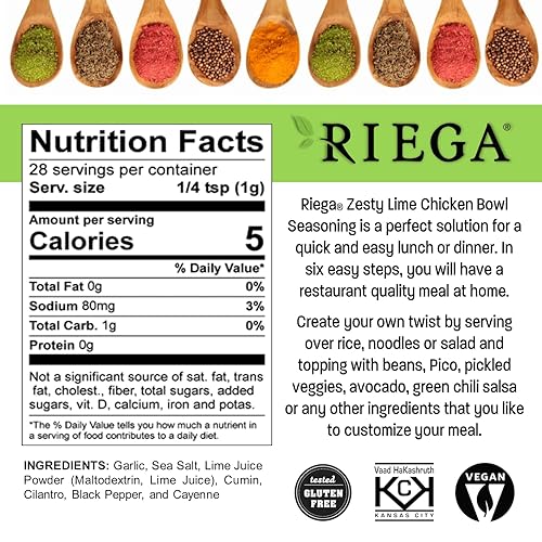 Miniatura 3 de Riega Zesty Lime - Condimento de pollo con lima, mezcla seca perfecta para ensalada de pollo o cuencos de arroz, 1 onza (paquete de 8)