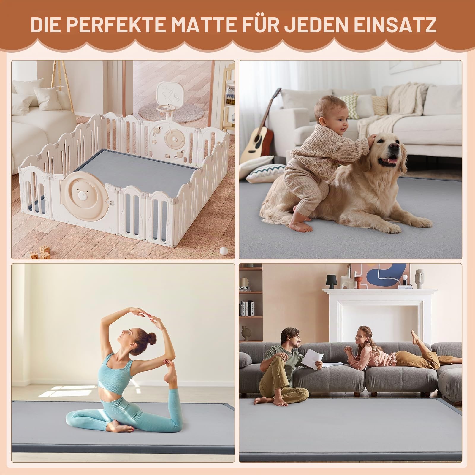 Spielmatte Baby,Kinderzimmer Teppich mit Memory-Schaum,Leicht zu Reinigen Krabbelmatte,Faltbar Krabbeldecke für Baby,150x180x3.5cm
